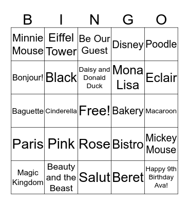 Disney in Paris BINGO Card