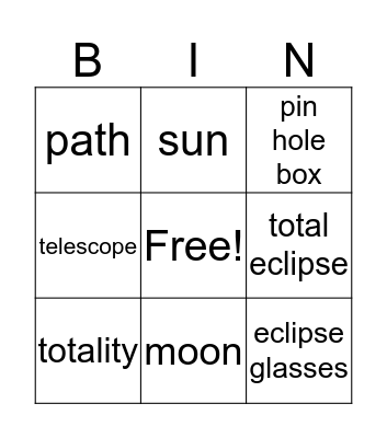 Eclipse Bingo Card