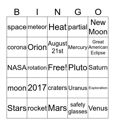 Eclipse Bingo Card