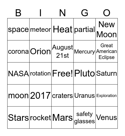 Eclipse Bingo Card