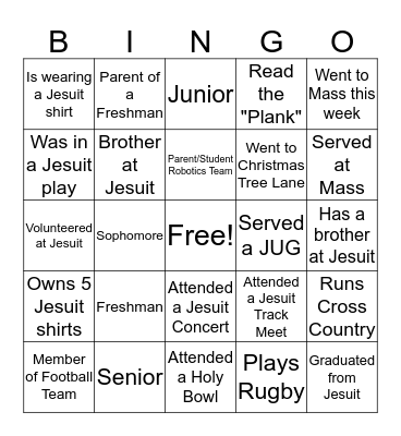 Jesuit Back to School Bash 2017 Bingo Card