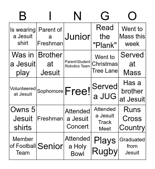 Jesuit Back to School Bash 2017 Bingo Card