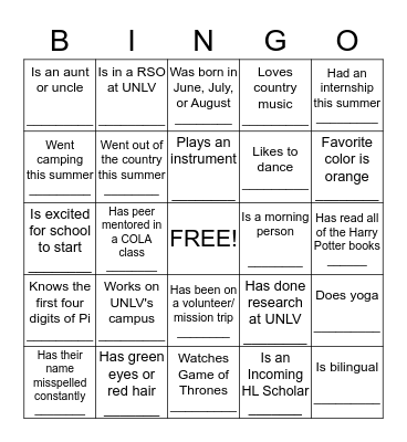 Get to Know You BINGO: Find Someone Who... Bingo Card