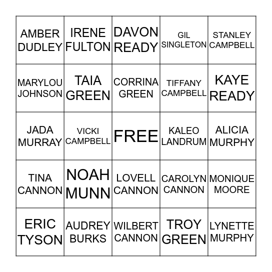 NAME GO Bingo Card