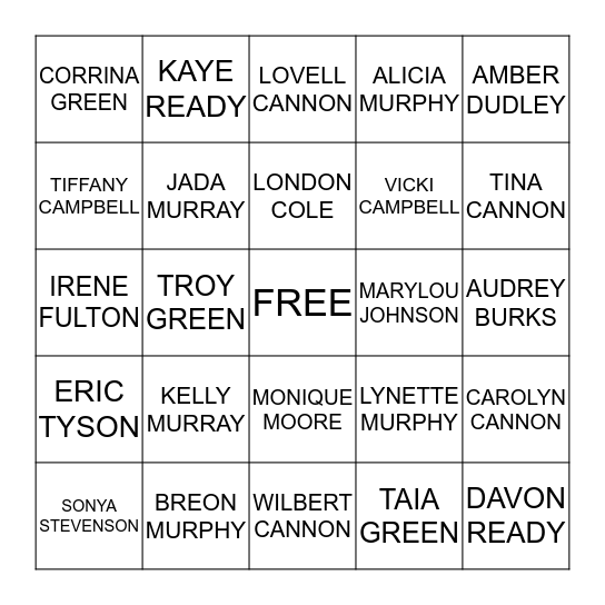 NAME GO Bingo Card