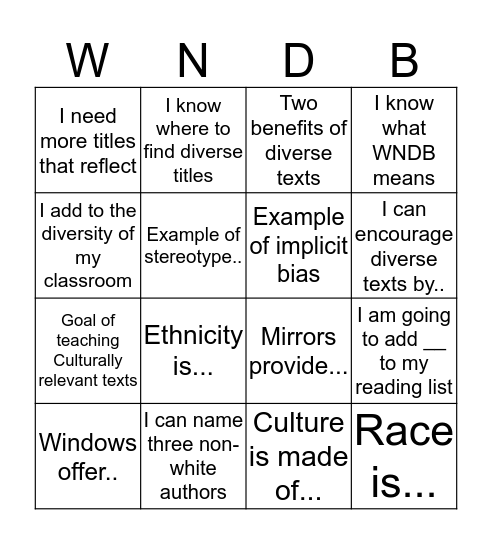 Diversity Bingo Card