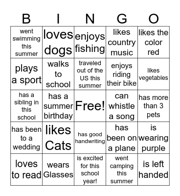 Find a Friend Who... Bingo Card