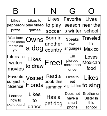 Get To Know You Bingo Card