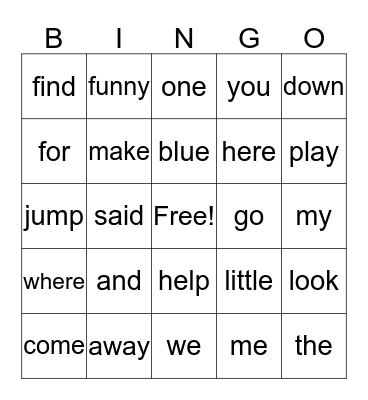 Dolch Pre-Primer Bingo Card
