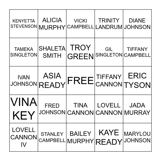 NAME GO Bingo Card