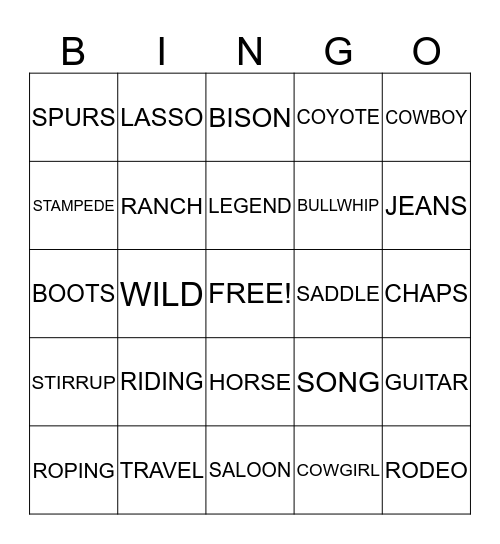 WILD WEST BINGO Card