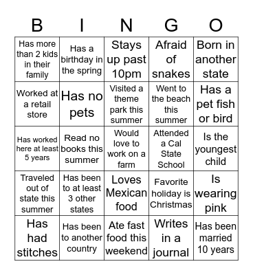 "Find Someone Who - " Bingo Card