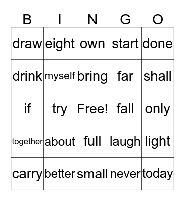 Dolch 3rd grade Bingo Card
