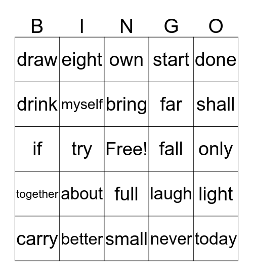 Dolch 3rd grade Bingo Card