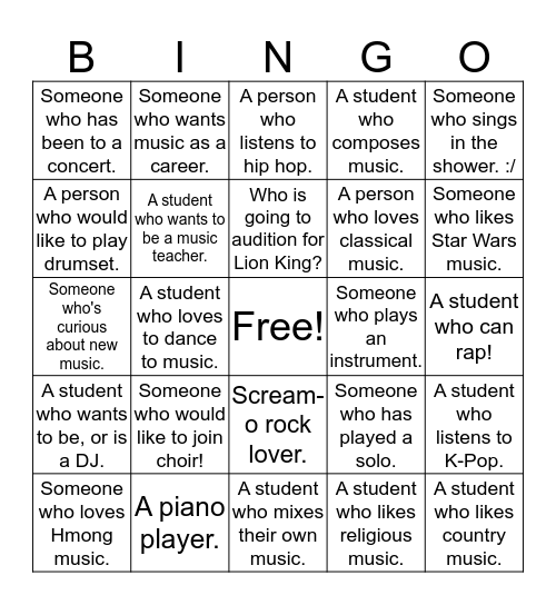 Music Community BINGO! Bingo Card
