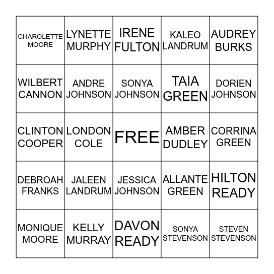 NAME GO Bingo Card