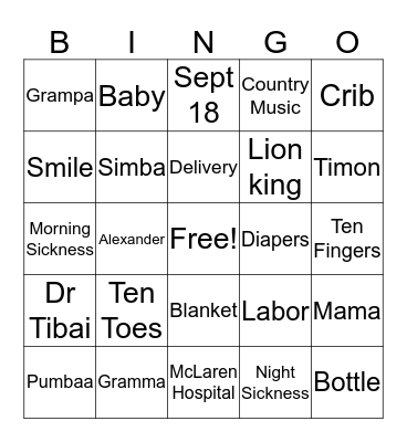 Alexander's Bingo Card