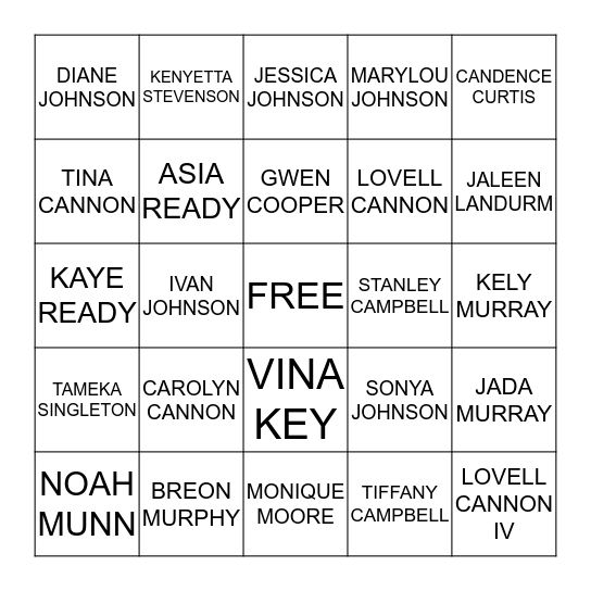 NAME GO Bingo Card