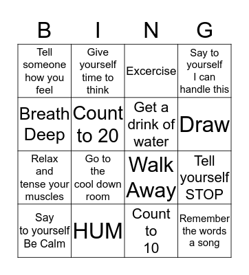 Coping Skills Bingo Card