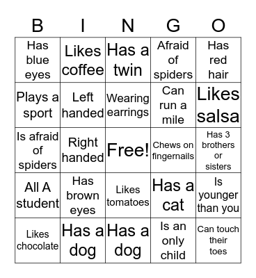Meet and Greet Bingo Card