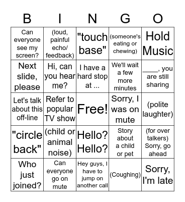 Coker Conference Call Bingo Card