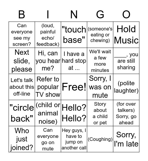 Coker Conference Call Bingo Card