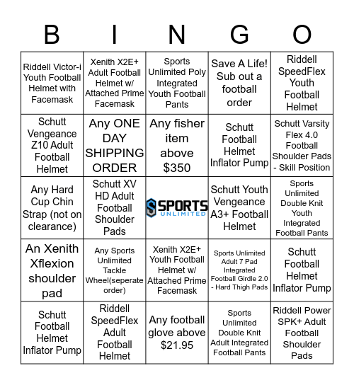 Sports Unlimited Bingo (3) 2017!!!!!!!!! Bingo Card