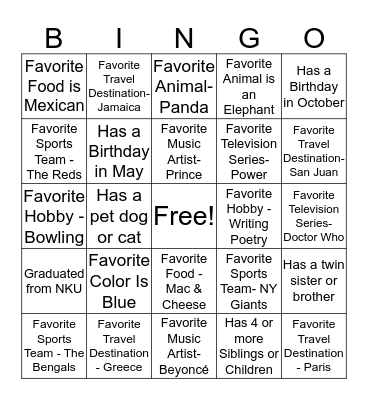 FUN FACTS BINGO! Bingo Card