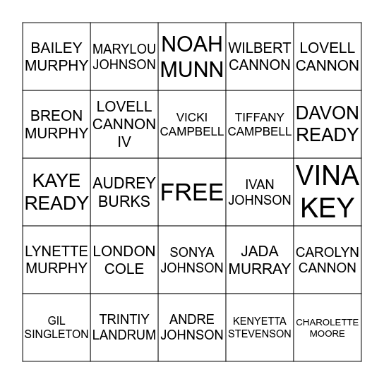 NAME GO Bingo Card