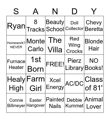 SANDY BINGO Card