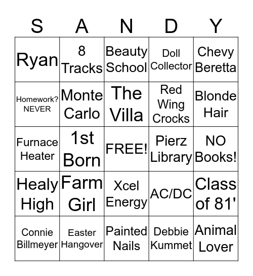 SANDY BINGO Card