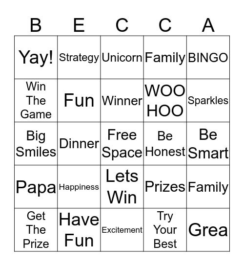 Becca Bingo Card