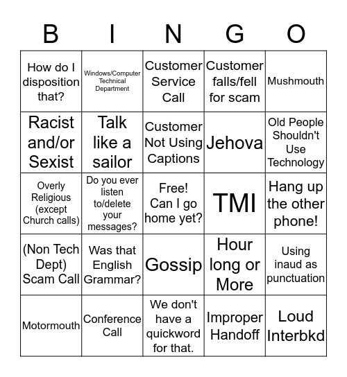 CC Bingo V.Z Bingo Card