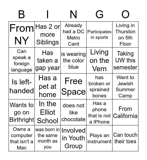 Human Bingo Card