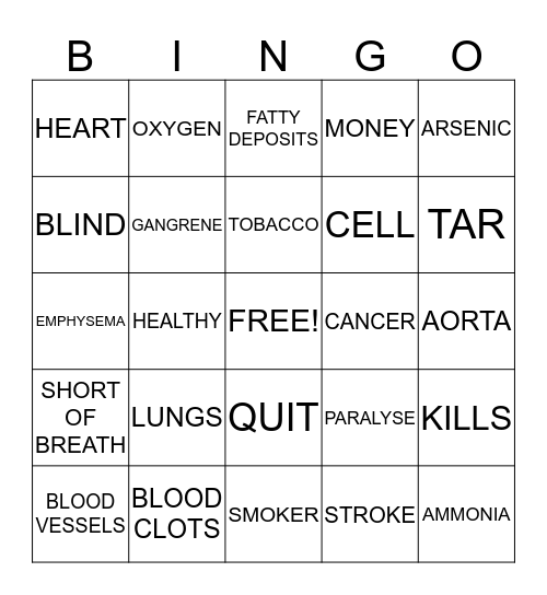 SMOKING KILLS Bingo Card