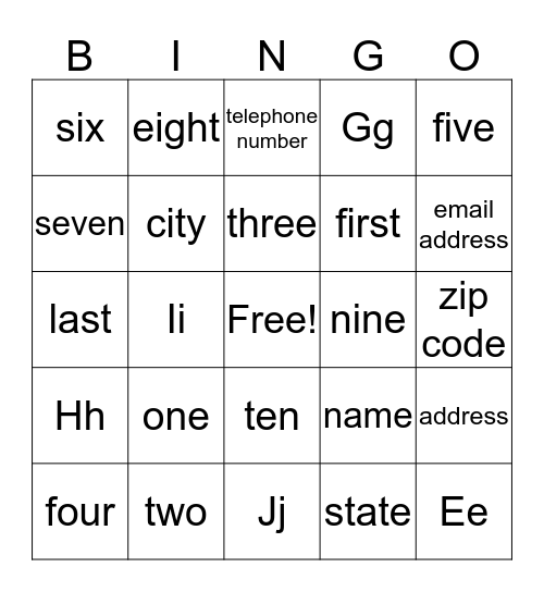 Bingo ! Bingo Card