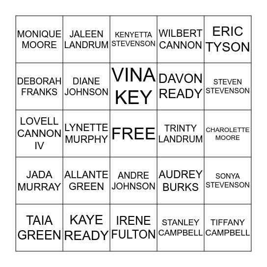 NAME GO Bingo Card