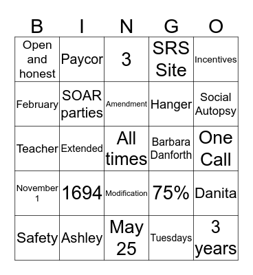 Summit Academy Bingo Card
