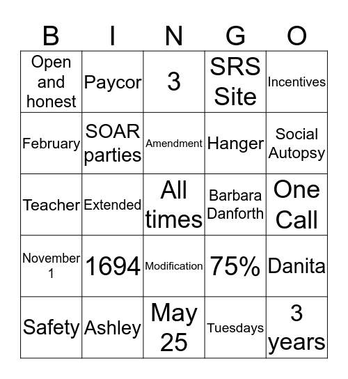 Summit Academy Bingo Card