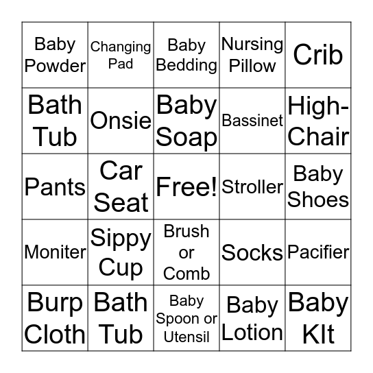 Baby Bingo Card