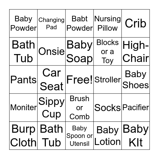 Baby Bingo Card