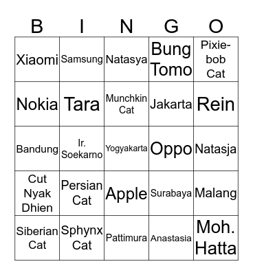 Tara Bingo Card