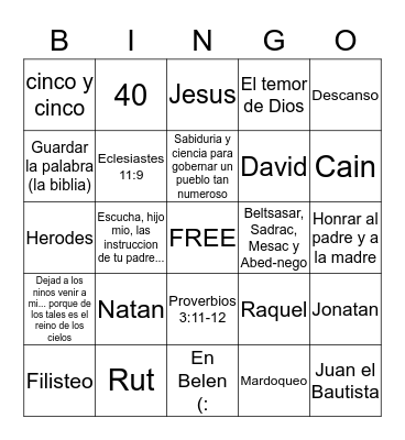 Bible Bingo  Bingo Card