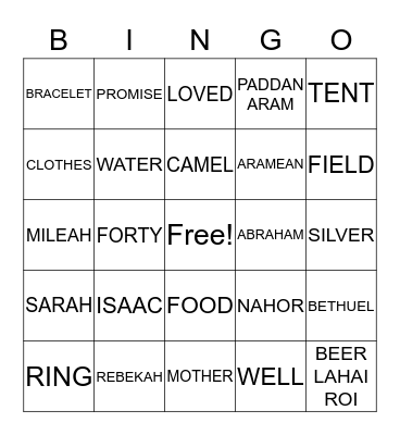 ISAAC AND REBEKAH  Bingo Card
