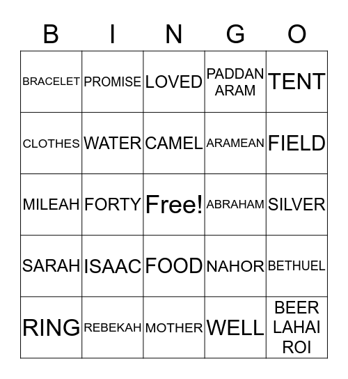 ISAAC AND REBEKAH  Bingo Card