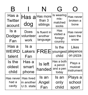 Getting To Know You Bingo Card