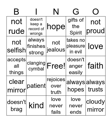 i Corinthians 13 Bingo Card