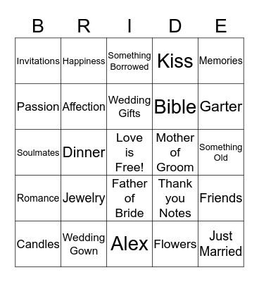 Bridal Shower Bingo Card