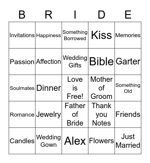 Bridal Shower Bingo Card