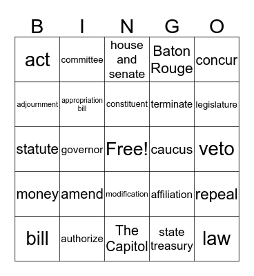 The Legislative Process Bingo Card